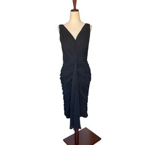 Vintage 50s 60s Black Chiffon Sleeveless Evening Cocktail Wiggle Dress Small